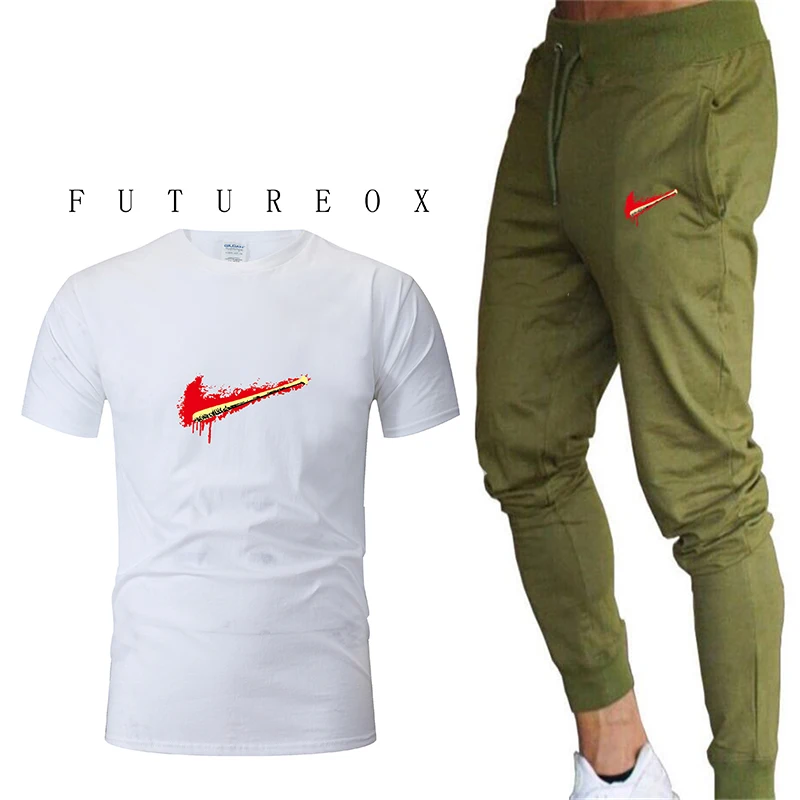 

New menrunning suit quick-drying breathable T-shirt short paragraph + loose stretch sweatpants summer jogging fitness sportswear