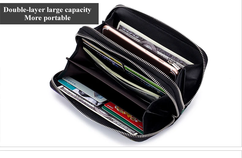 Lomelobo Hand Painted Lady Wallet Long Split Leather Flowers Women Cute Purse Girls Business RFID Card Holder portomonee HPL8349 Details (05)