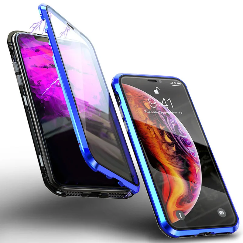 

Two Side Tempered Glass Mobile Phone Case Magnetic Adsorption Shockproof Cover