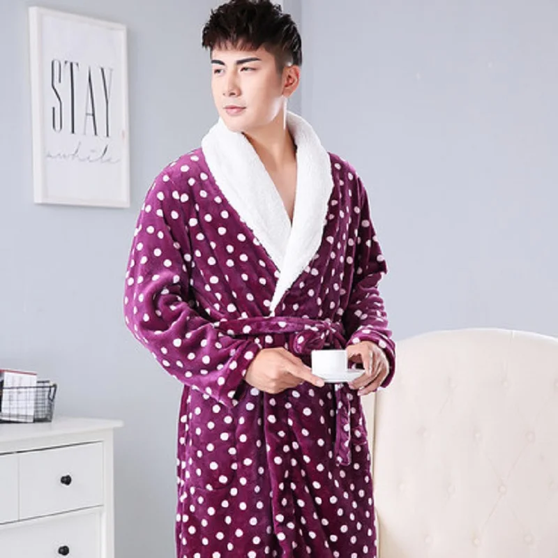 2020 New Mens Robes Robes Men Thick Nightgown Robe Sets Winter Long Sleeves Cute Coral Couple Oversize Big Gown Bathrobe S67 