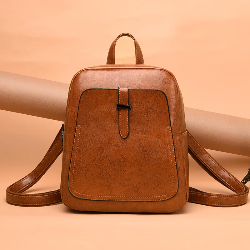 

2019 Women Pu Leather Backpack Classic Retro Women Backpack Casual bags High Capacity Waterproof Travel bags Ladies Bagpack