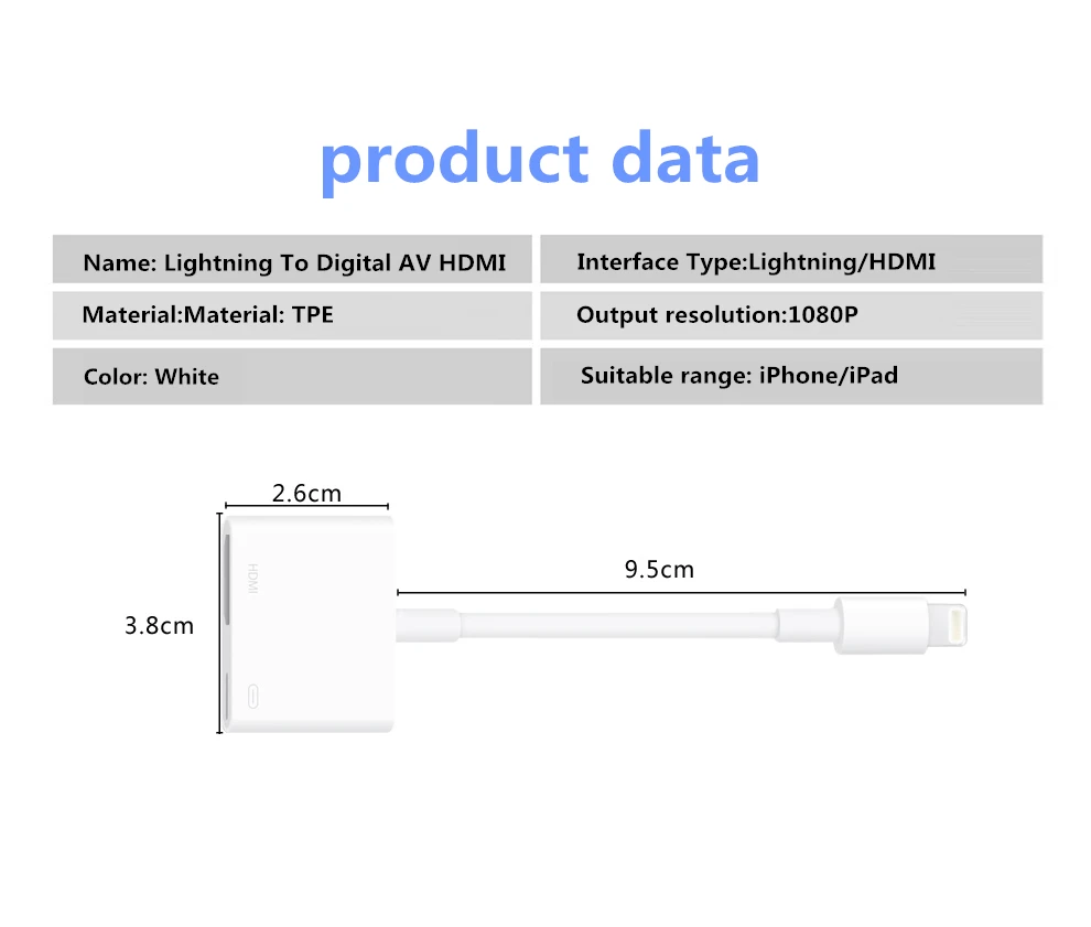 Lightning To HDMI For iPhone XS Max XR X 8 8P 7 7P 6 6S iPad iPod Full HD Audio Video Adapter Cable AV Converter Adapter