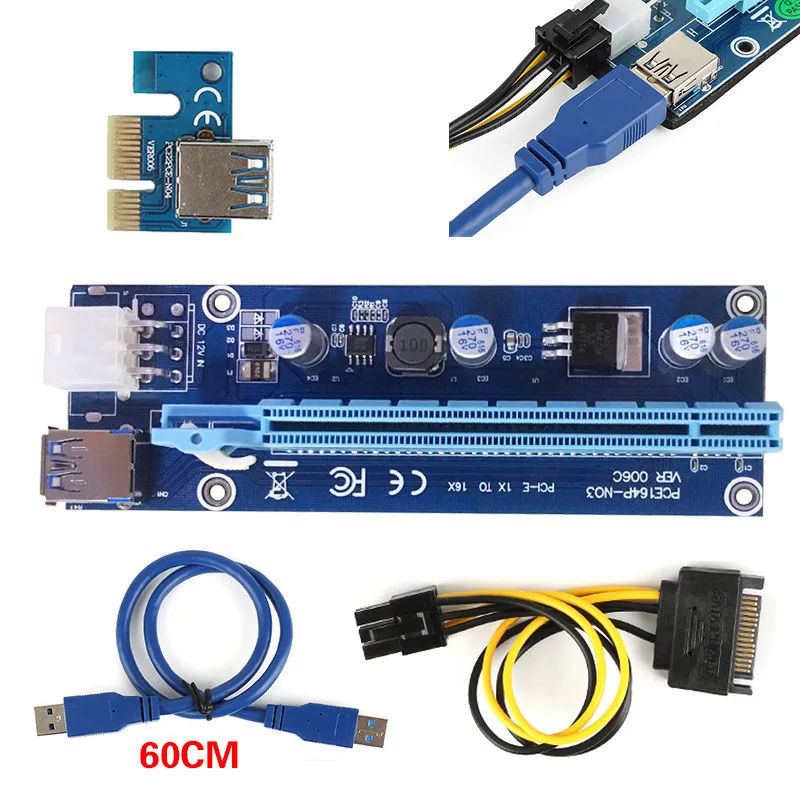 PCI E Экспресс Райзер карта Centechia 60 см 1x до 16x USB 3 0 кабель для передачи данных SATA к 6Pin