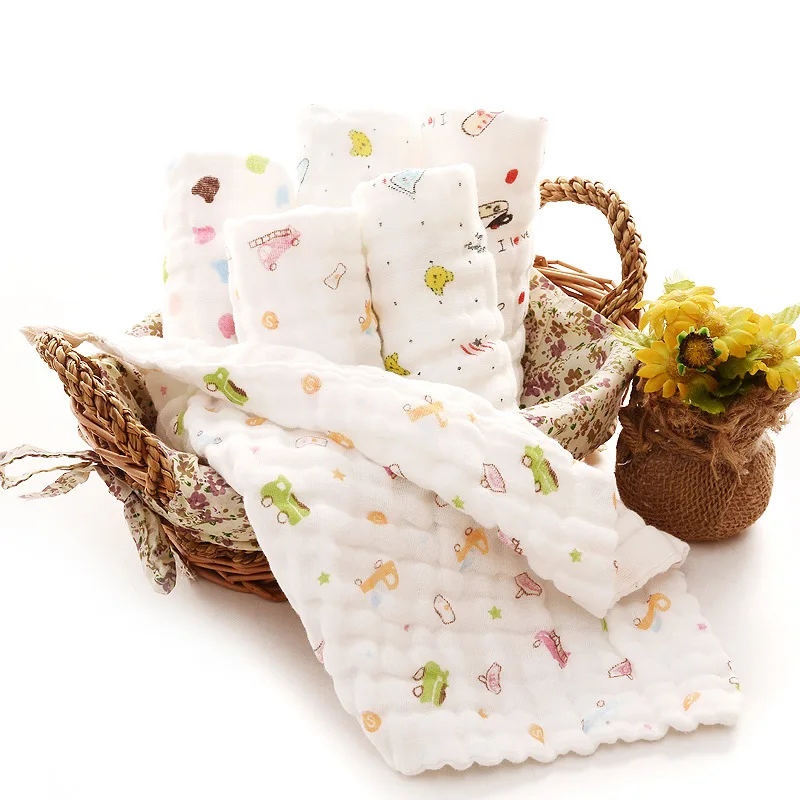 Baby Towel Cotton 6 layers Gauze 30*30cm Newborn Infant Cartoon Face Hand Bathing Bib Handkerchief Baby Stuff Baby Tawel Washed