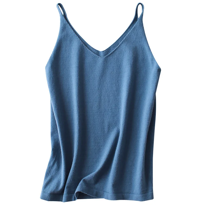 

Fashion Wool Cashmere Women T Shirt V-neck Camis Female Knitted Slim Outer Wear Shirt Tops 2019 Summer Sexy Sleeveless Vest Tees