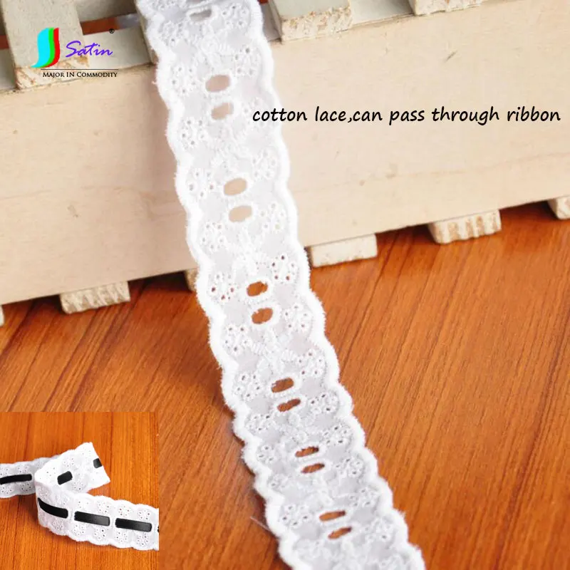 

White 100% Cotton Ribbon Lace,Skirt,Clothes Sew Decoration Material Width 28MM Can Pass Ribbon White Cotton Lace S0747L