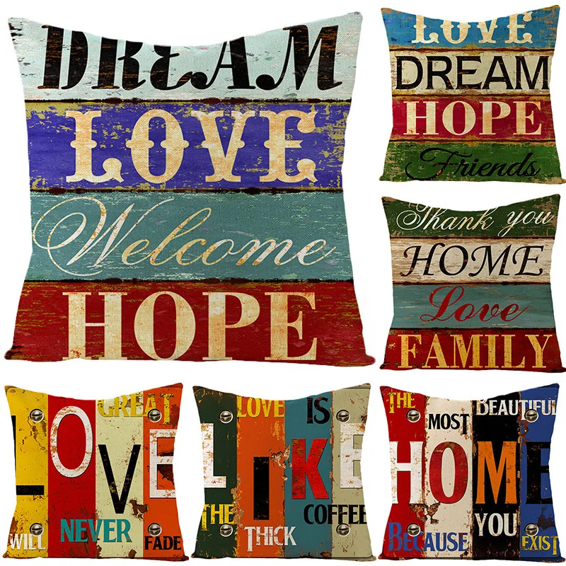 

Modern Simple Retro letter Linen cushion cover Striped Printed home decorative pillows Beige Square 45x45cm throw pillow case