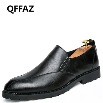 

QFFAZ 2018 New Fashion Loafers PU Leather Casual Shoes Men Flats Oxfords Men Shoes Driving Dress Shoes Slip On Wedding Shoes