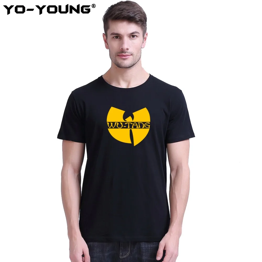 

Yo-Young Men T-Shirts Wutang Clan LOGO Golden Print 100% 180 gsm Cotton Casual Men Summer T shirts Top Tees Homme Customized
