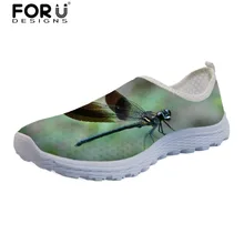 FORUDESIGNS/Милая Летняя женская обувь с принтом стрекозы; женская обувь на плоской подошве; удобная дышащая сетчатая обувь; zapatos mujer; женская повседневная обувь