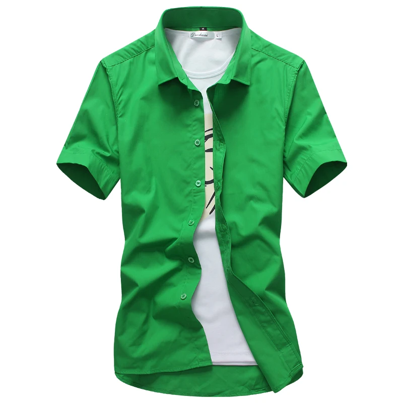 Мужская рубашка ярких цветов, весна-лето, отложной воротник, короткий рукав, повседневные рубашки, Camisa Masculina, повседневные деловые рубашки - Цвет: Fruit Green
