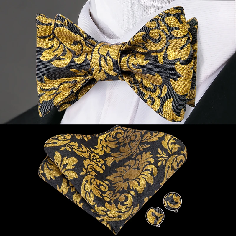 Hi-Tie, шелк, мужские черные галстуки-бабочки для мужчин, бабочка, галстук-бабочка, Hanky, запонки, набор роскошных золотых, красных, зеленых галстуков borboleta - Color: LH-2033