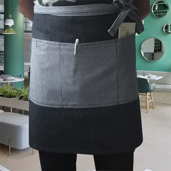 

Piecing Large Pocket Denim Short Apron Half-Length Unisex Apron Cooking Chef Kitchen Restaurant Barista Delantal Avental