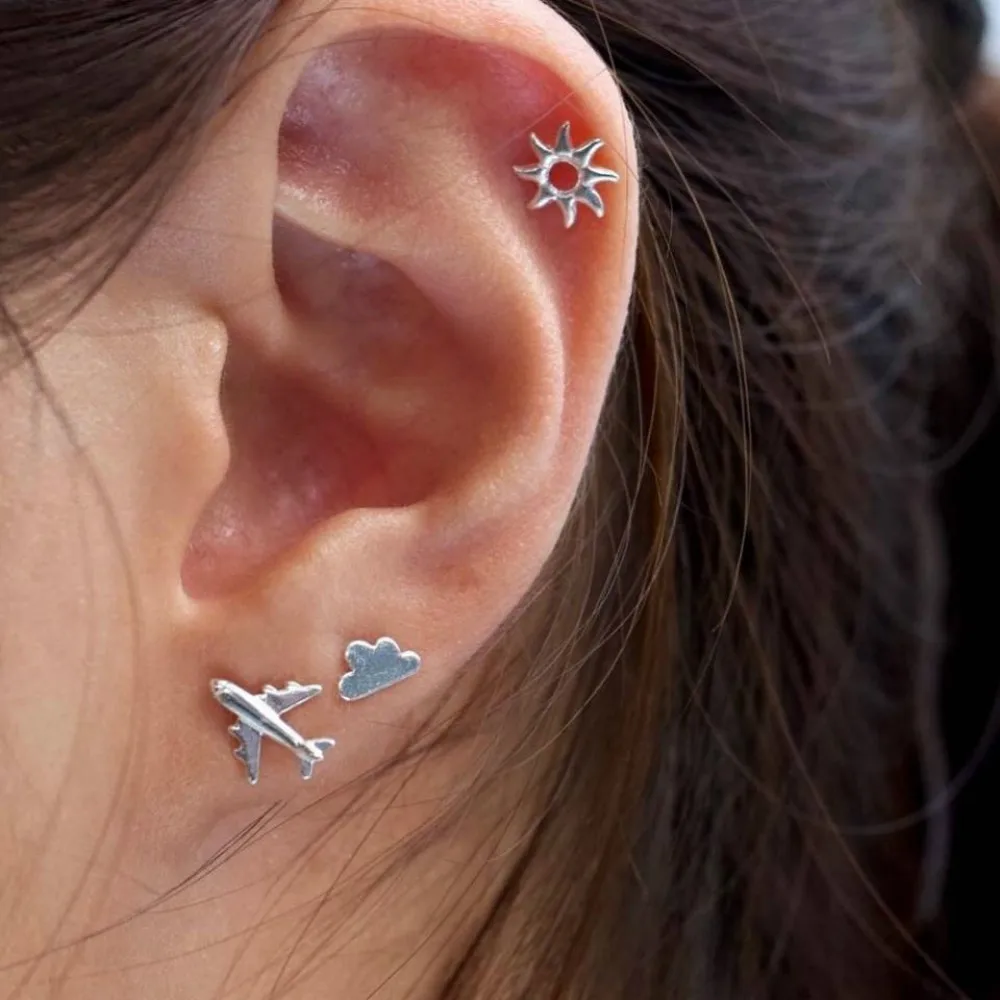 

New personality simple sky series aircraft cloud sun earrings earrings female