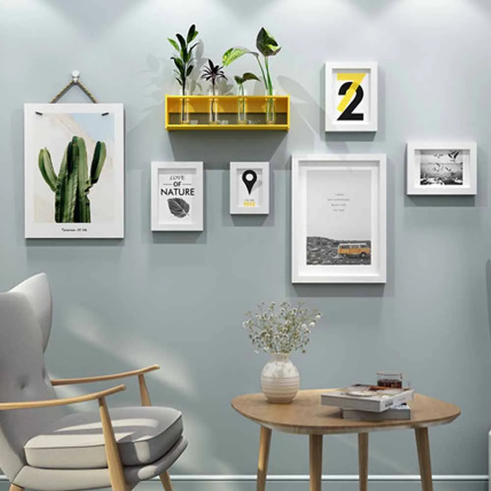 

European Stype Home Design Wooden Photo Frame Wall Decoration Wooden Picture Frame Set Wall Photo Frame Set, White Black