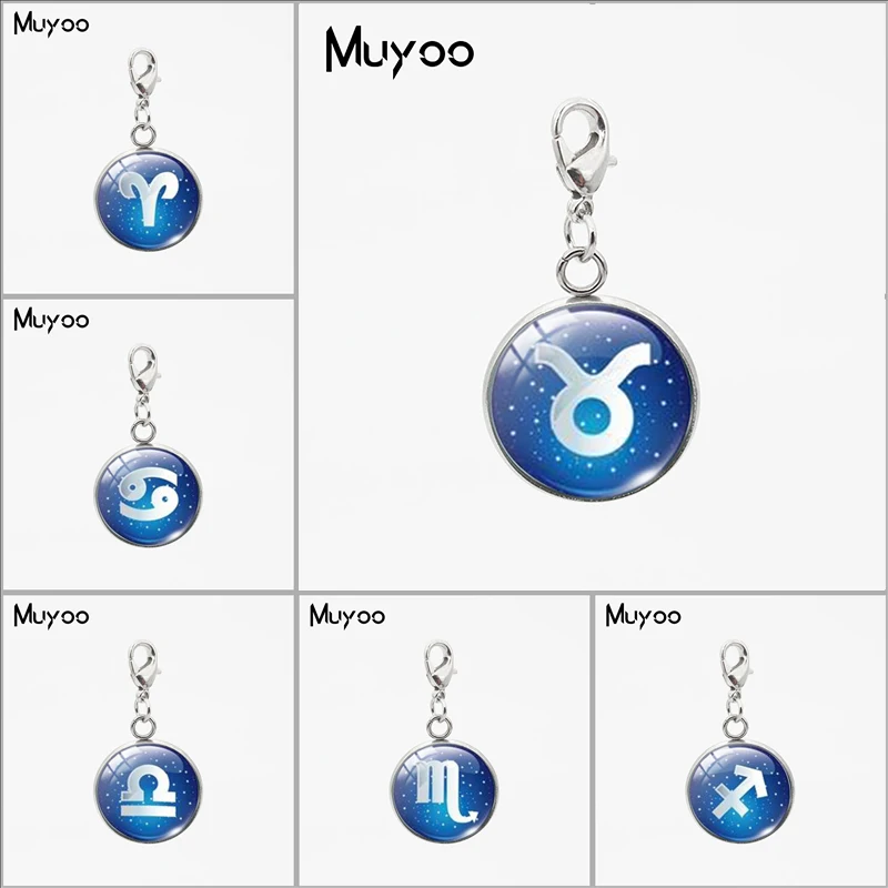 

Zodiac Leo Symbol Round Pendant Blue Zodiac Sign Libra Astrology Sagittarius Horoscope Scorpio Jewelry Stainless Steel Charms