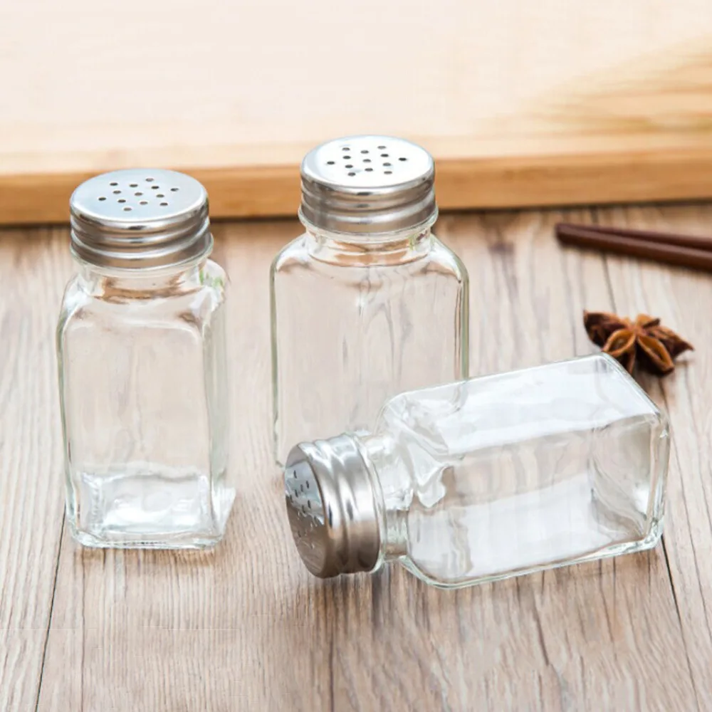 1pc Glass Sugar Salt Pepper Shaker Stainless Steel Cap Tools Cruet Condiment Jar Herb Spice Storage