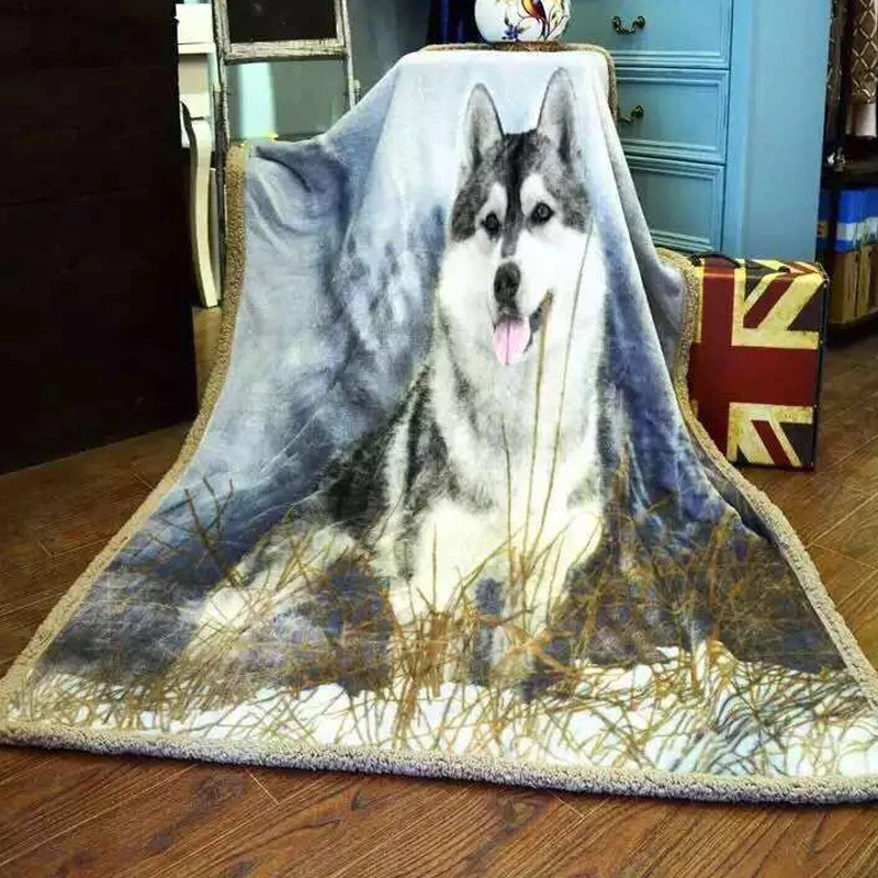 

Wolf Throws Fleece Blanket Bedspread Flannel Lamb Sofa Bed Blankets Living Room Home Double-layer Blanket Beach Warm Towel