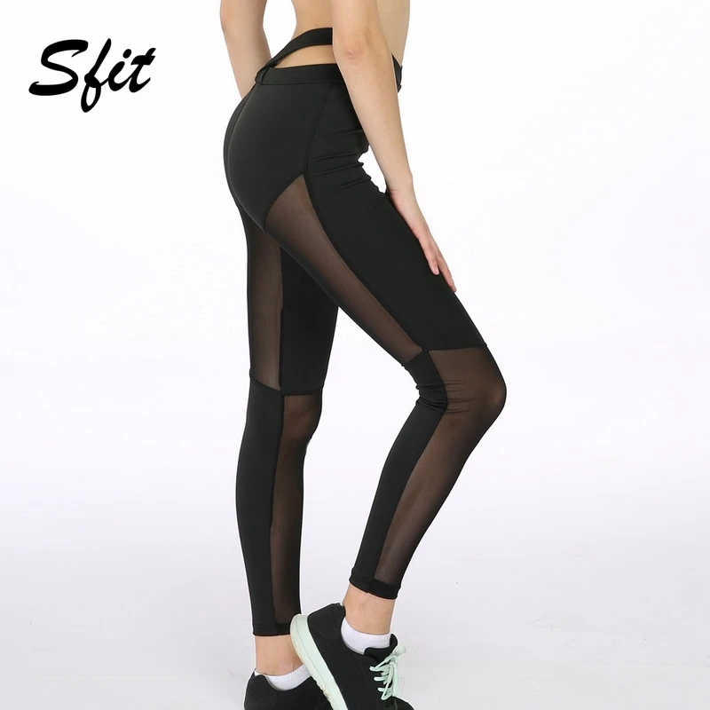 Sfit Для женщин сетки лоскутное брюки Фитнес тренировочные с высокой талией стрейч
