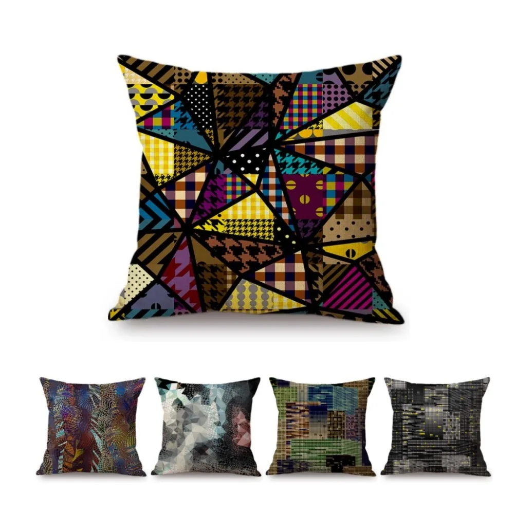 

Abstract Geometric Dark Color Conference Room Decoration Business Office Throw Pillowcase Cotton Linen Chair Cushion Cover Case