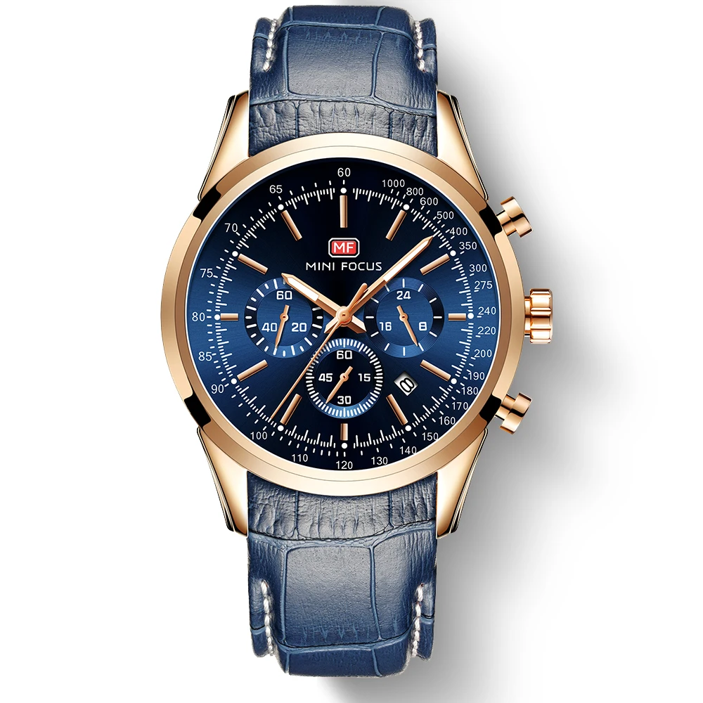 

2019 Blue Fashion Brand Watches Men Chronograph Quartz Sport Watch Watchcase Genuine leather Stainless Steel Relogio Masculino