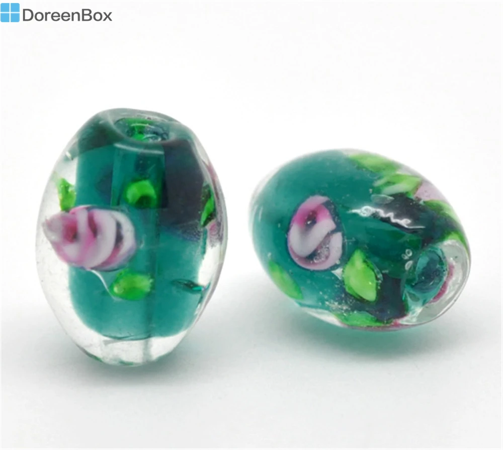 

Doreen Box hot- Created Malachite Green Flower Glass Lampwork Beads 14x10mm, sold per lot of 30 (B15155)