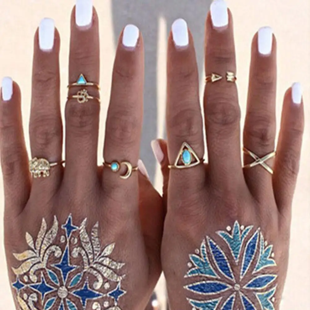 

DreamBell 7 Pcs Women Stylish Bohemian Style Ring Retro Elegant Ring Ornament