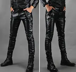Горячая 2019 Новая мода Мужская одежда молнии мыть водой Искусственная кожа Штаны мотоцикл ветрозащитный мотоциклетные черные трусы брюки