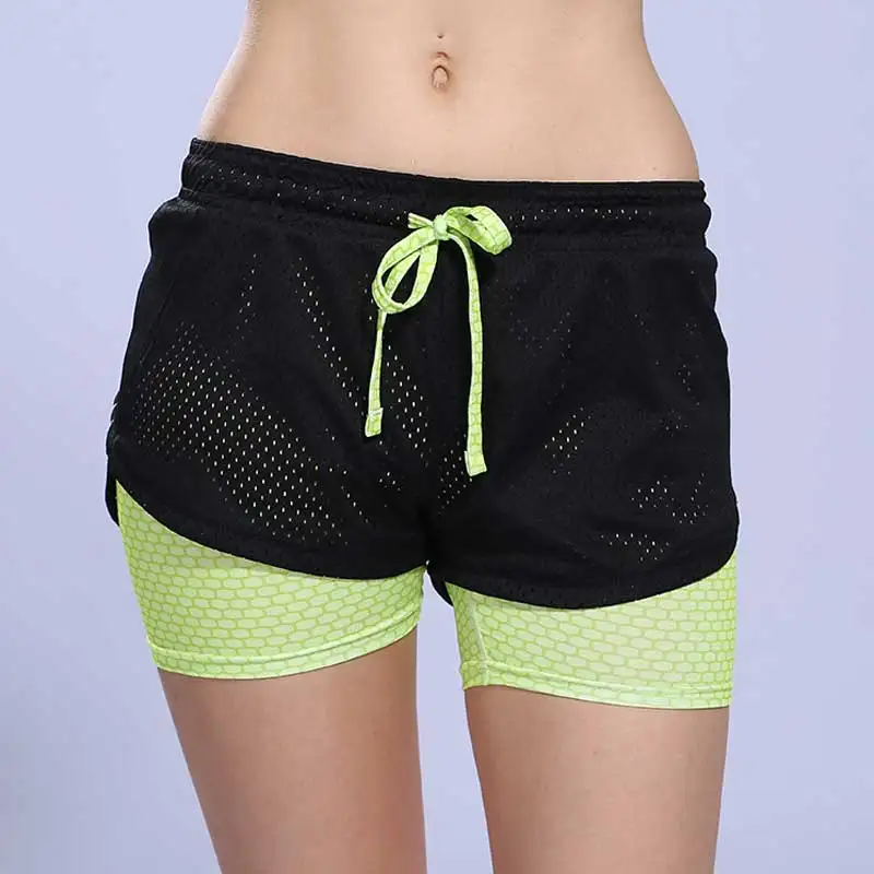 Женские шорты для бега 2 в 1, шорты для бега, крутые женские спортивные шорты для фитнеса, женские спортивные шорты для бега - Цвет: Зеленый