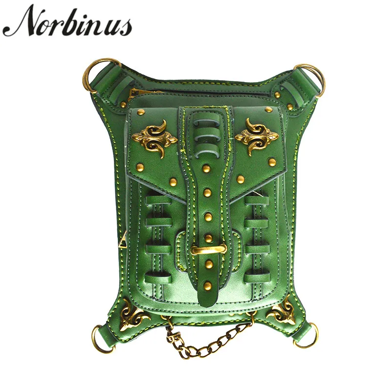 

Norbinus 2018 Vintage Steampunk Waist Bag Punk Rivets Women Shoulder Bag PU Leather Gothic Messenger Bag Men Motorcycle Leg Bags