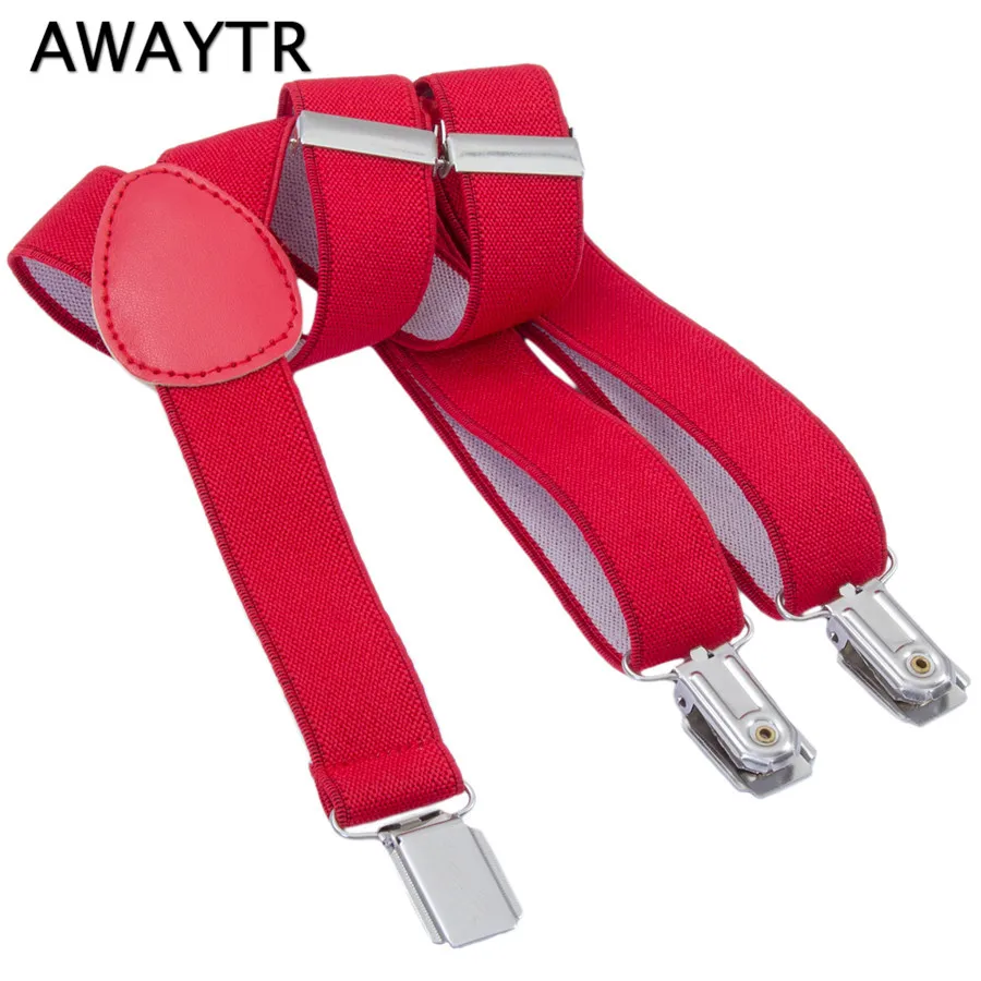 AWAYTR 60cm Adjustable Suspenders Elastic Braces Red Color Belts for