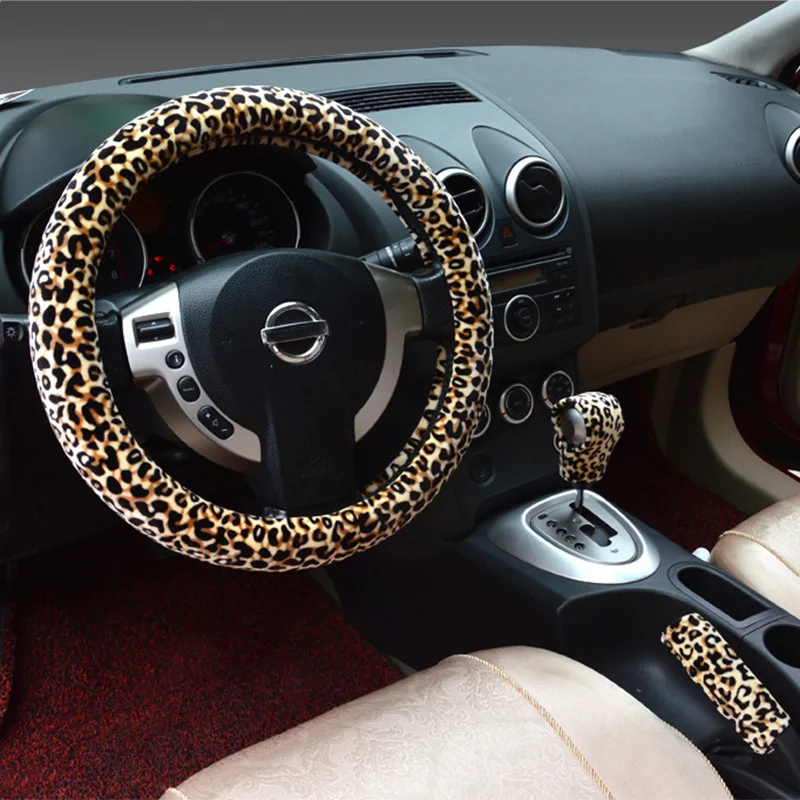 Леопардовый чехол для рулевого колеса автомобиля зимний плюшевый механизм тормоза комплект