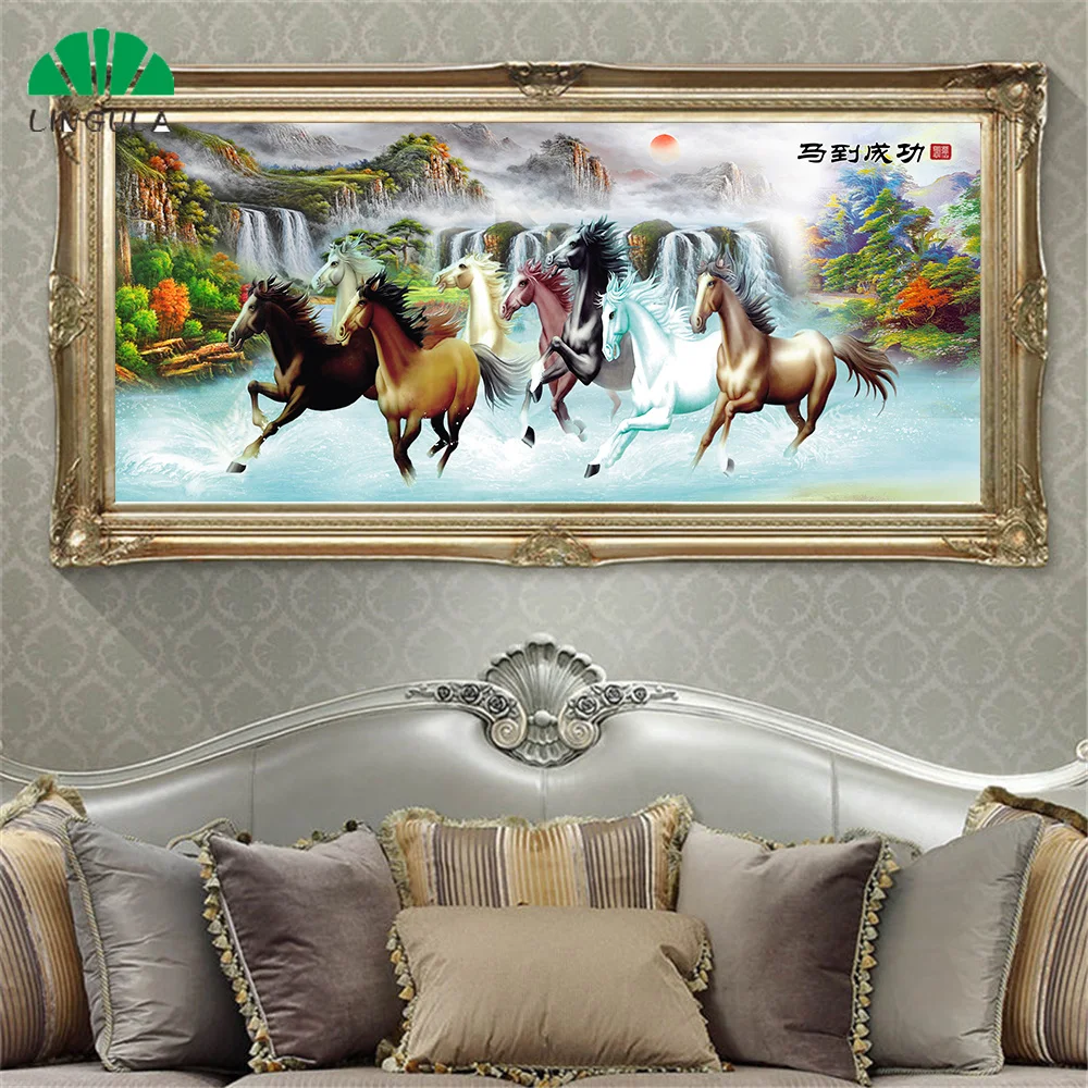 

Canvas Wall Art Chinese Eight Horses Posters and Prints Running Horse Painting Wall Pictures for Living Room Decoration Maison