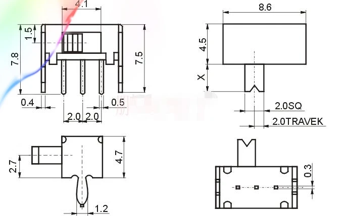 20 штук Панель PCB 3 Pin 2 позиции 1P2T SPDT небольшой ползунковый Переключатель боковой ручка 0.5A с алюминиевой крышкой, 50В DC SK12D07-VG2/3/4/5/6 Khob khob