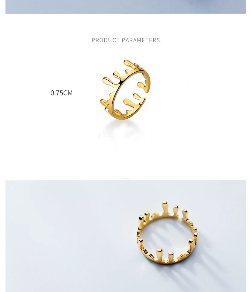 2019 New Fashion Sterling Silver Waterdrop Crown Rings Gold Color S925 Open Ring For Women Girls Lady Jewellery Bijoux Gifts (2)