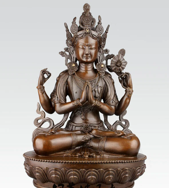 

ChinaK Tibet 4 Arms Guanyin Chenrizig Buddha Bronze Statue