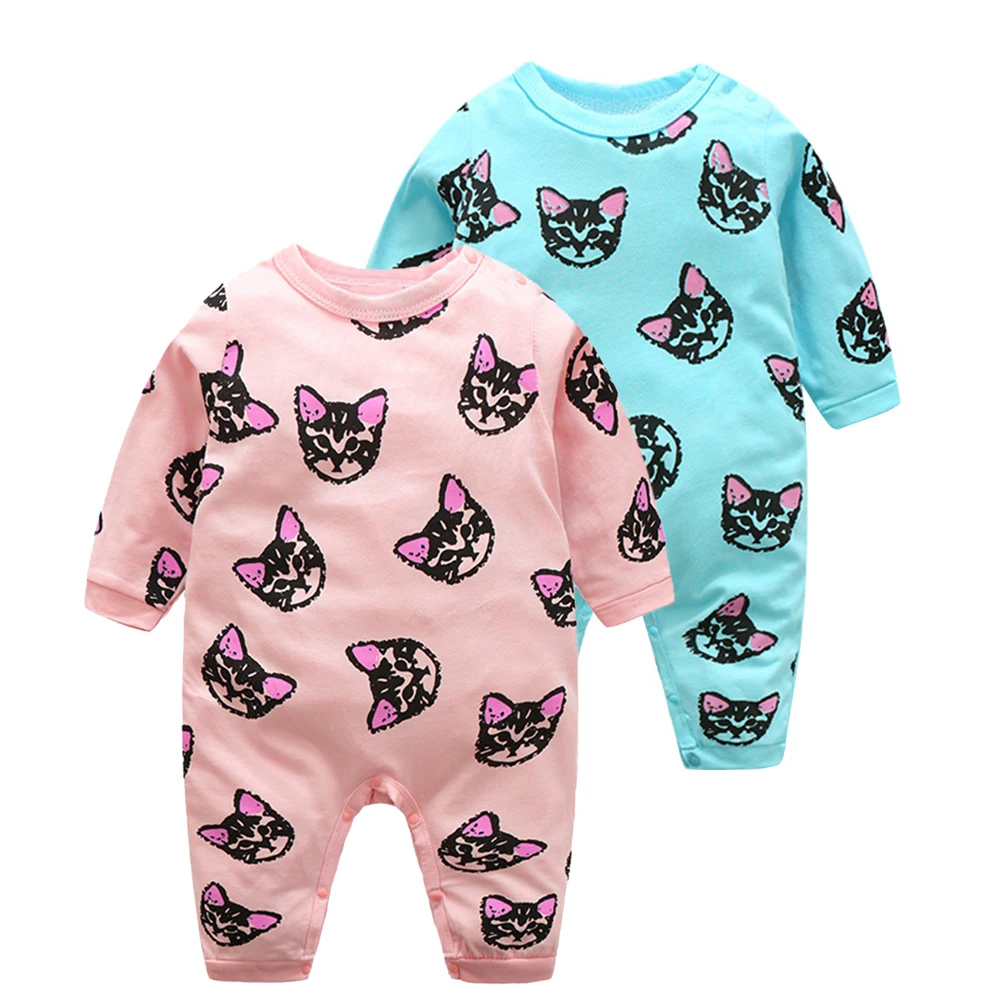 

High Quality Fashional Baby Infants Cat Print Long Sleeve Toddler Kids Bebe Jumpsuit Bodysuit