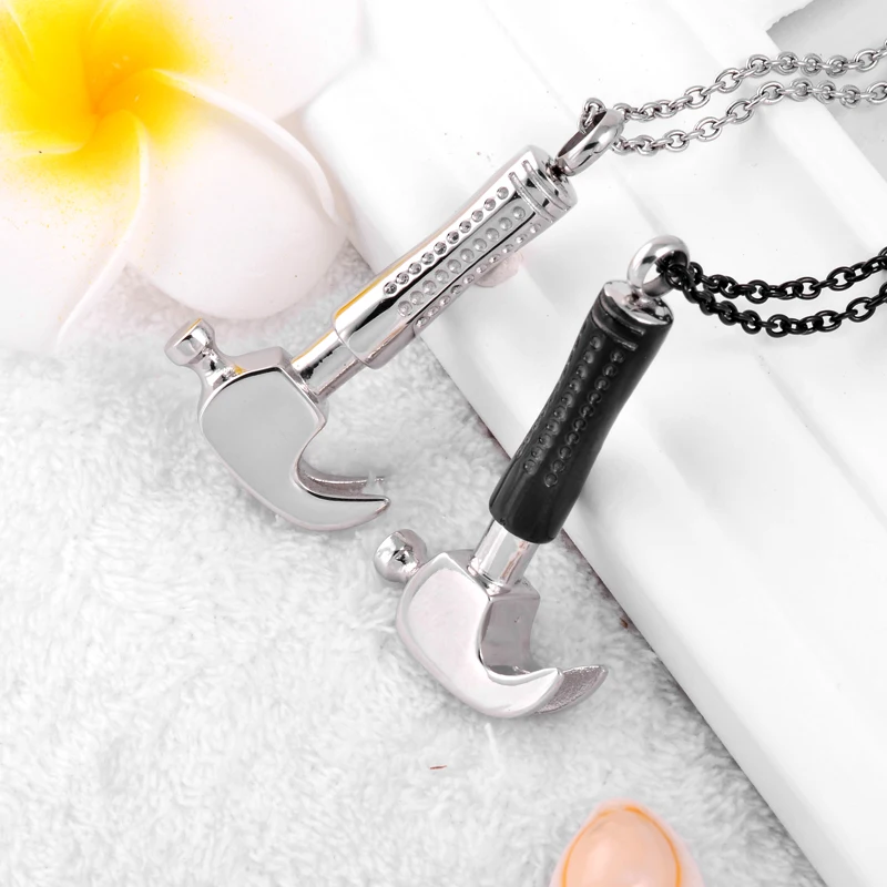 

IJD8239 Never Fade Black handle Stainless Steel Hammer Cremation Pendant Locket Keepsake Urn Ashes Memorial Jewelry Necklace