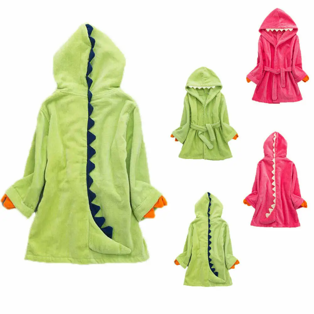 

0-4T Kids Boys Girls Cartoon Bathrobe Sleepwear Dinosaur Animal Sleeping Robes Night Loungewear