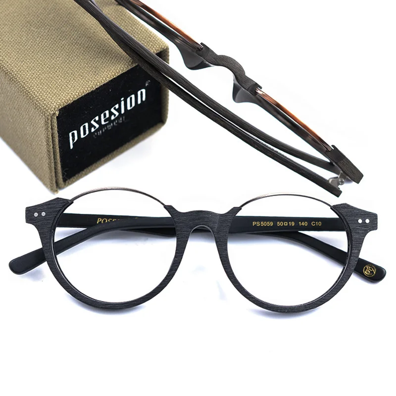 AZB винтажные мужские круглые металлические деревянные оптические очки в оправе очки прозрачные линзы по рецепту Ретро оправы для очков для женщин