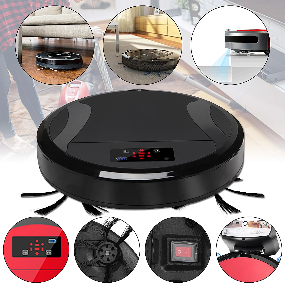

Auto Floor Vacuum Cleaner Robot Smart Robotic Automatical Dust Size 320x60mm 330A 20V 0.9A