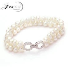 Hermosa Verdadera doble pulseras de perlas de joyería de plata 925 pulsera de perlas naturales de agua dulce chica esposa hija buen regalo de cumpleaños