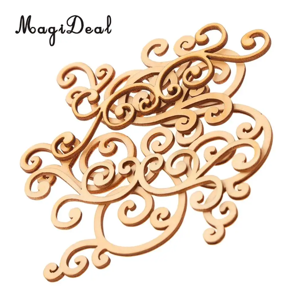 8x 9-12cm Cut Wooden Shape Flourish Classical Wooden Plants Embellishments for Scrapbooking DIY Crafts Wedding Party Decoration