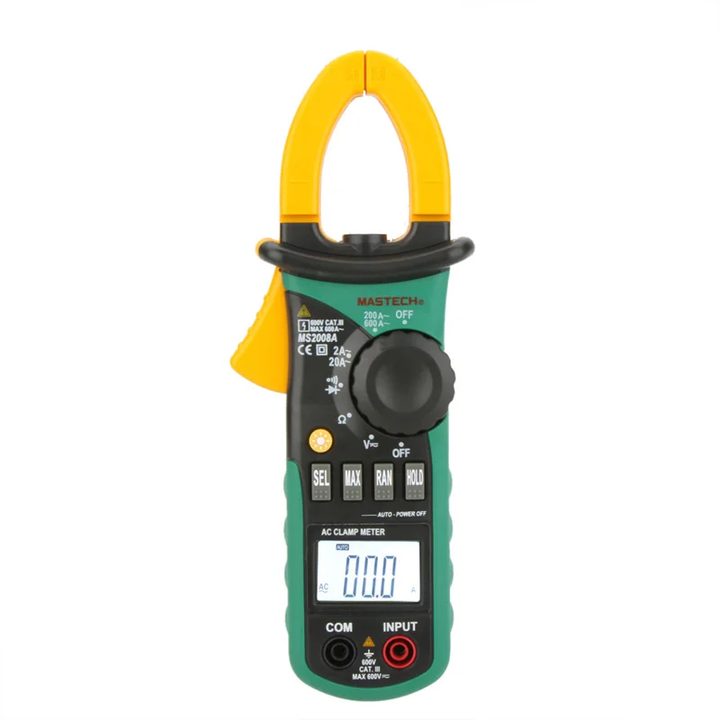 MASTECH MS2008A цифровой клещи Авто диапазон Амперметр Вольтметр Омметр w/ЖК-дисплей