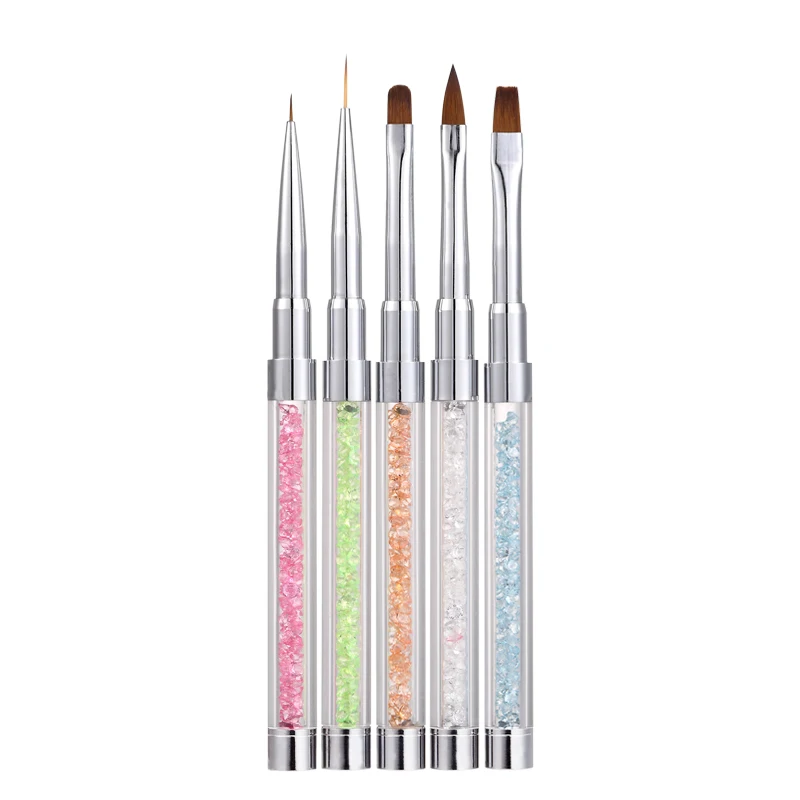 

5Pcs Nail Art Brush Pen Rhinestone Metal Acrylic Handle Gradient Carving Powder UV Gel Liner Nail Tools