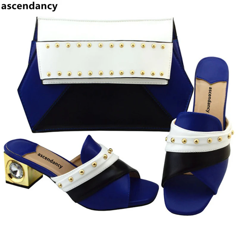 

New Italian Shoes with Matching Bags for Wedding Italy Woman Italian Shoes and Bags Set Rhinestone Royal Blue Shoes and Bag Set