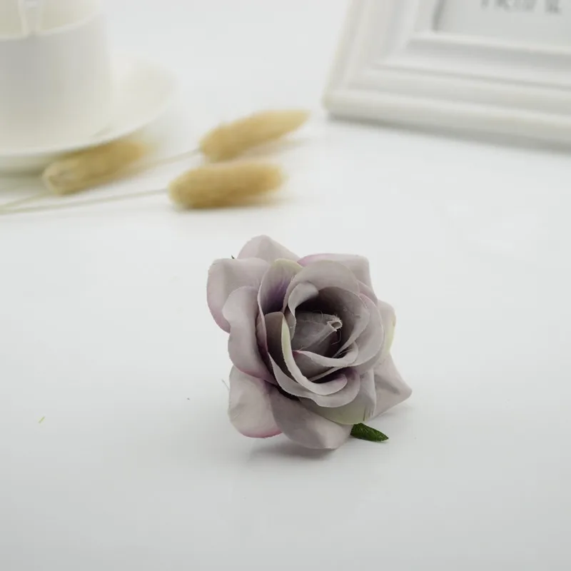 2 шт шелковые пластиковые розы, искусственные цветы для дома, свадебные украшения, сделай сам, венок, вазы для декоративного подарка, рукоделие, букет невесты - Цвет: Purple gray