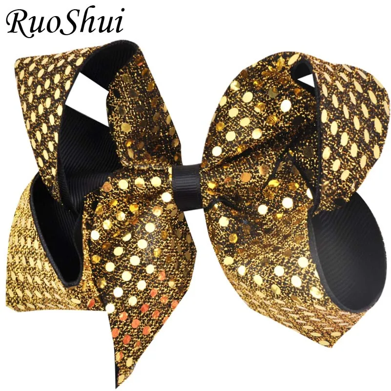 6 inch Sequin Big Large Hair Bow Rainbow Ribbon Alligator Clips