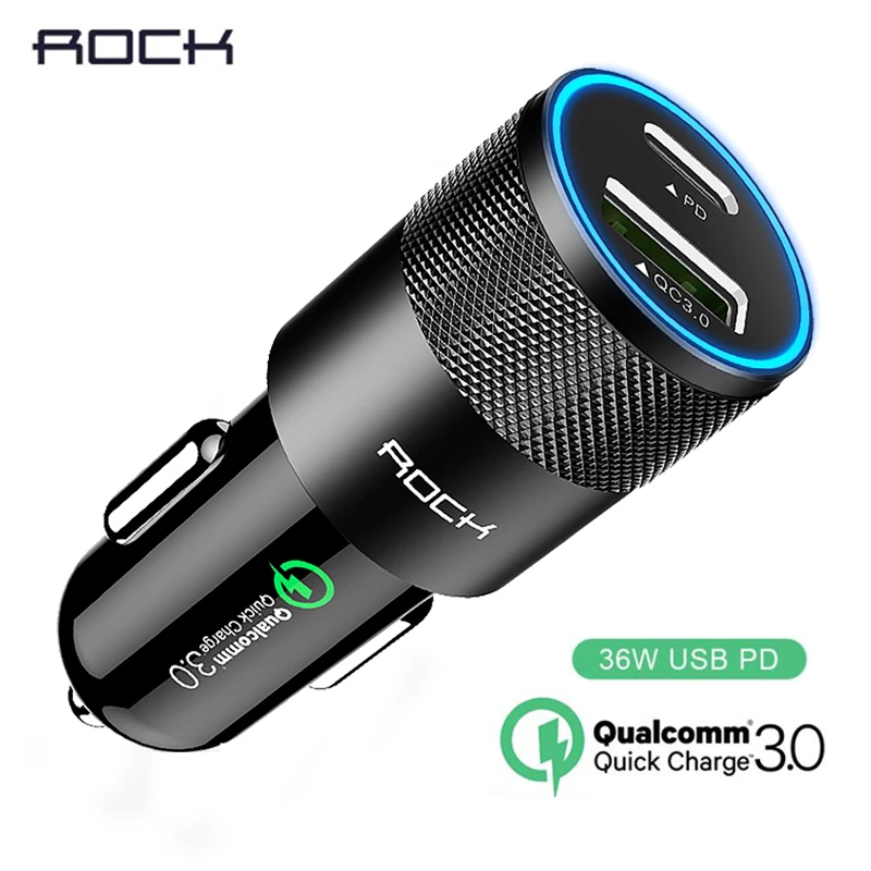 

Rock Dual USB PD Car Charger QC3.0 Type C PD Quick Charge Phone Fast Charging GPS For iPhone X 8 Plus for Samsung S8 S9 Note 8