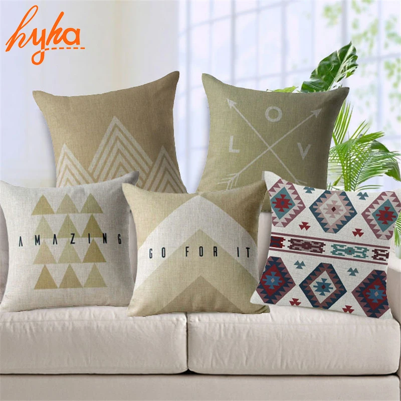

Hyha Moroccan Style Cushion Cover Cotton Linen Arrow letter geometry Home Deocrative Pillows Cover for Sofa Cojines